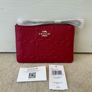 NWT Authentic Coach Corner Zip Wristlet Signature Leather Red